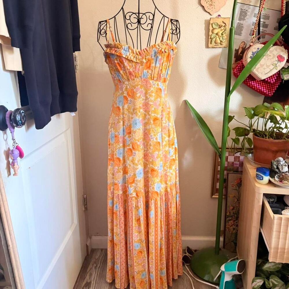 Spell & Gypsy Enchanted Wood Strappy Maxi Dress in Dandelion